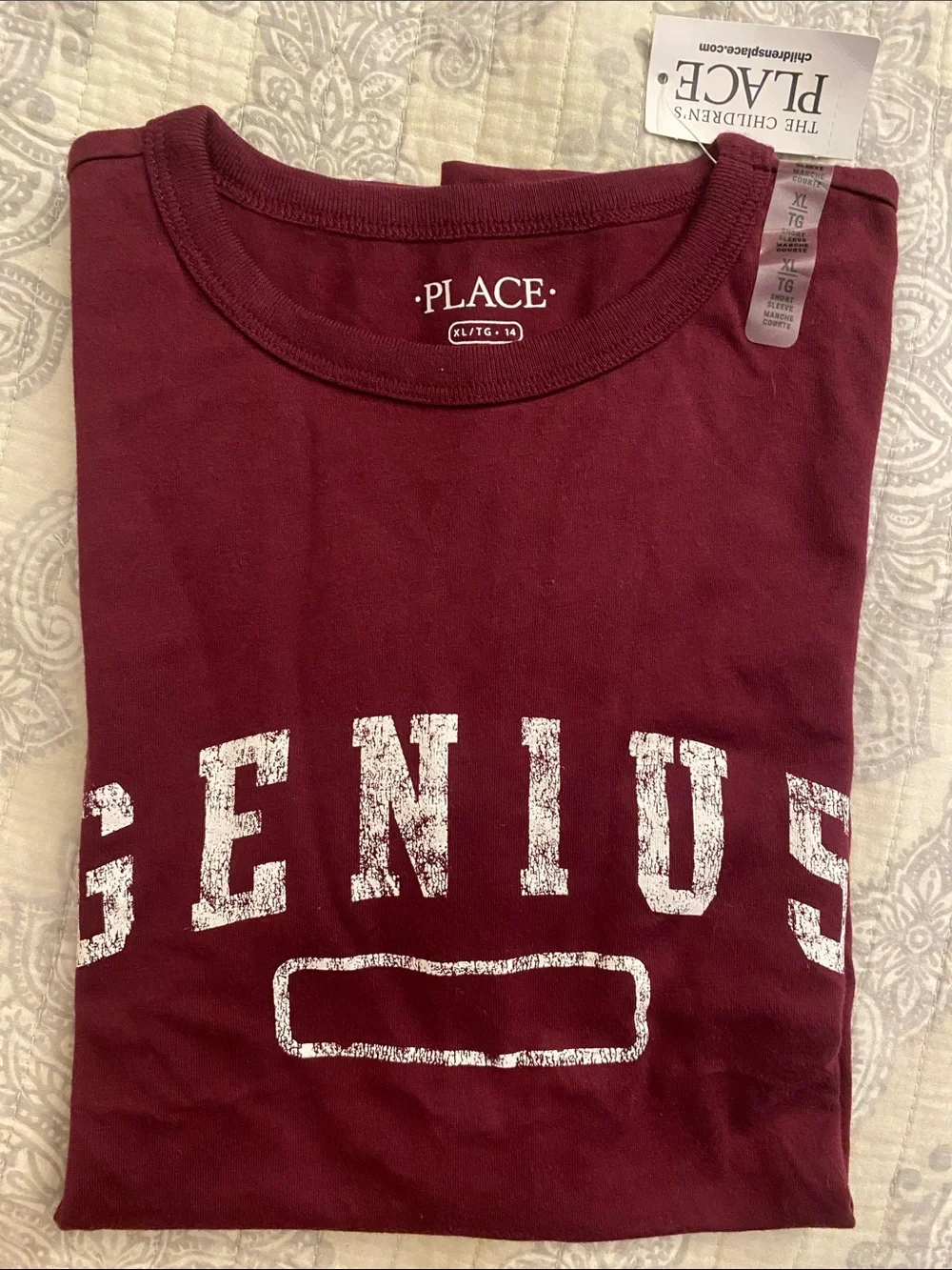 The Children's Place Maroon 'Genius' Graphic Short Sleeve Tee